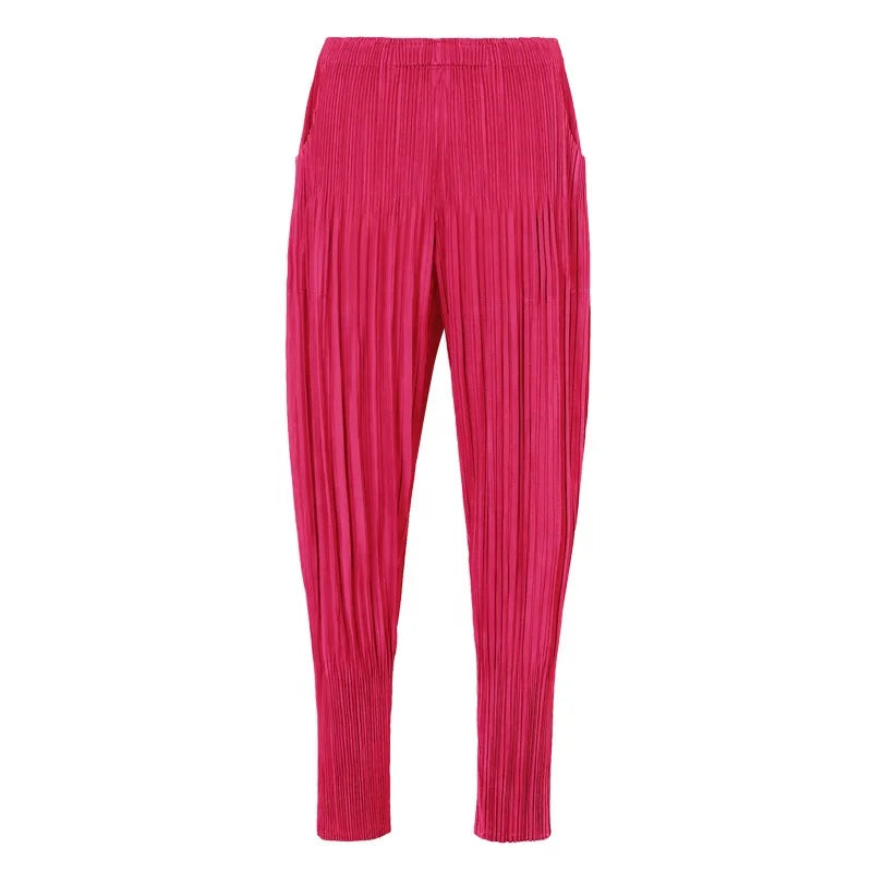 Miyake Pleated Casual Pants  Draping Feel  New Style Women's Simple Breathable  Casual Pants Large Size Harlem Pants
