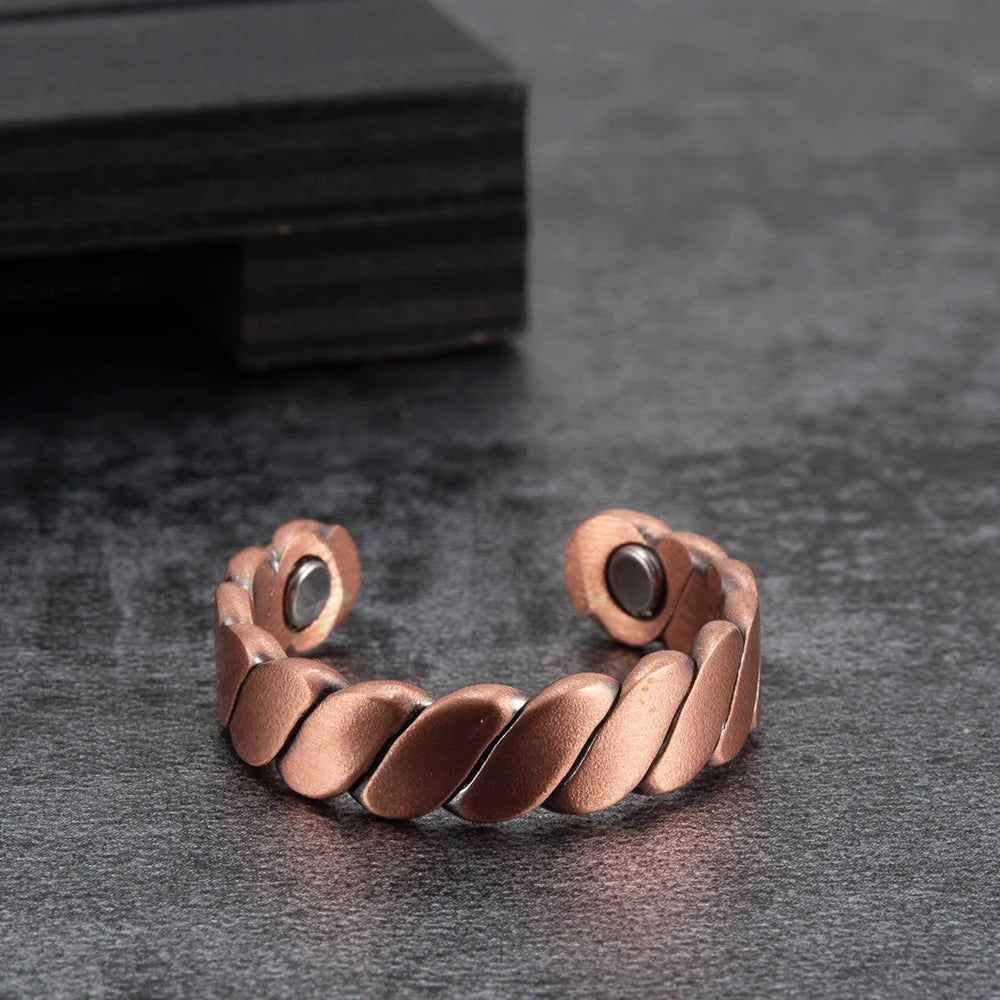 Vinterly Twisted Adjustable Pure Copper Rings Magnetic Therapy Athritis 6mm Wide Health Energy Finger Open Cuff Jewelry for Men