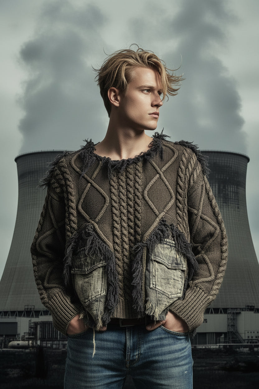 2026 Autumn New Fashionable Personalized Splicing Denim Round Neck Long Sleeve unisex Sweater