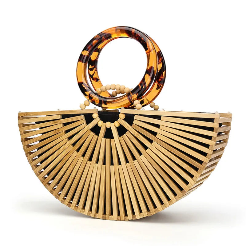 Luxury Women Small Bamboo Handbags Beach Bag Ladies Weave Round Acrylic Top Handle Bag Fashion Female Clutch Messenger Bag New