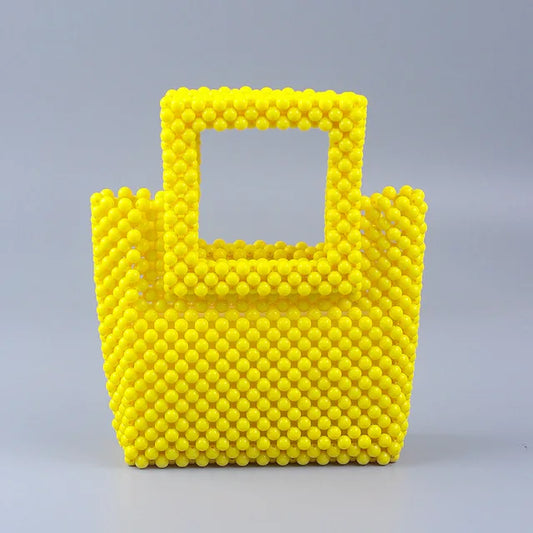 Jelly Color Acrylic Beaded Bag DIY Hand Woven Bead Bag Female Summer Square Top Handle Bag Luxury Designer Purses and Handbags