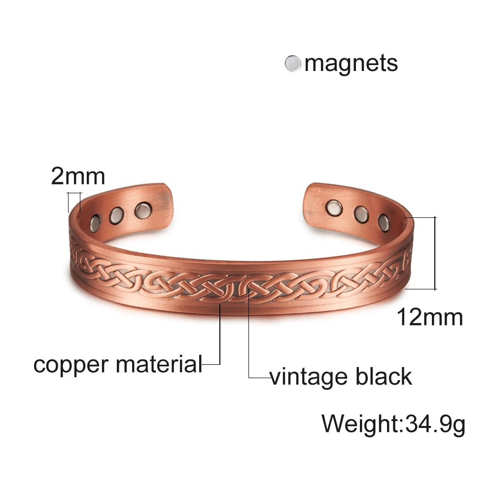 Vinterly Pure Copper Bracelet Men Magnetic Vintage Adjustable High Magnet Open Cuff Bangles Health Energy Jewelry for Male Women