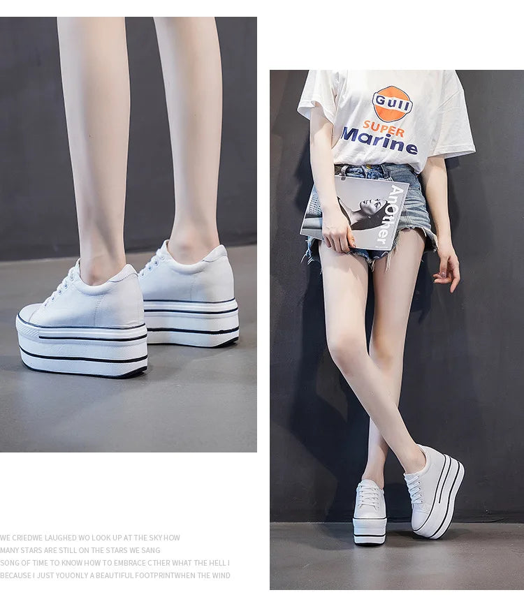 Fujin 7.5cm Fashion Canvas Shoes Breathable Women Super High Heel Sneakers Platform Shoes Women Autumn Autumn Women's Shoes