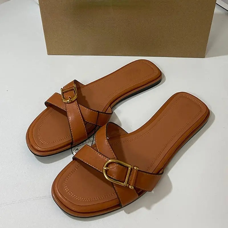 Designer Women's Leather Sandals Cute Leopard Print Summer Beach Style Height Increasing Feature Recyclable-for Spring