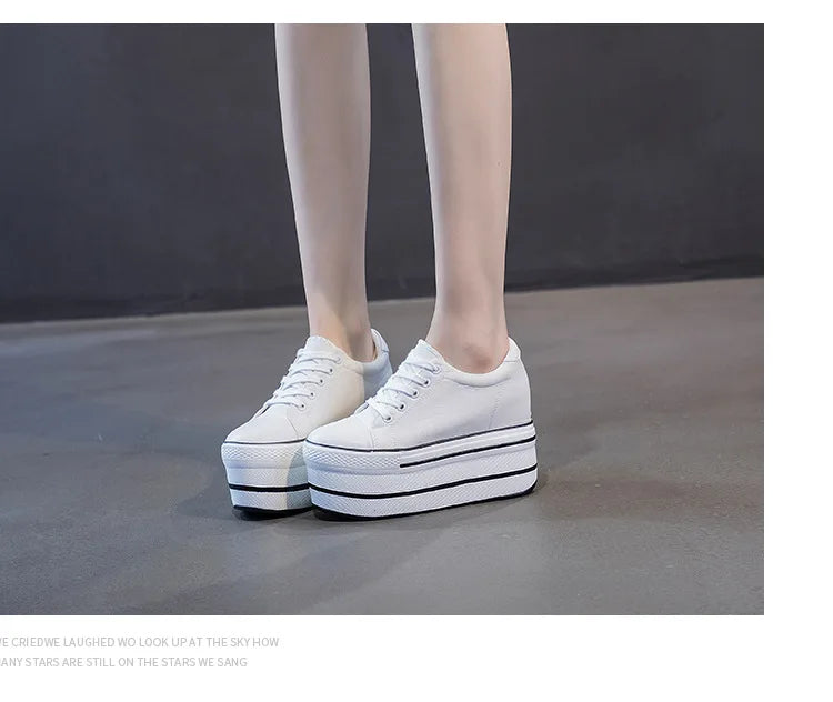 Fujin 7.5cm Fashion Canvas Shoes Breathable Women Super High Heel Sneakers Platform Shoes Women Autumn Autumn Women's Shoes