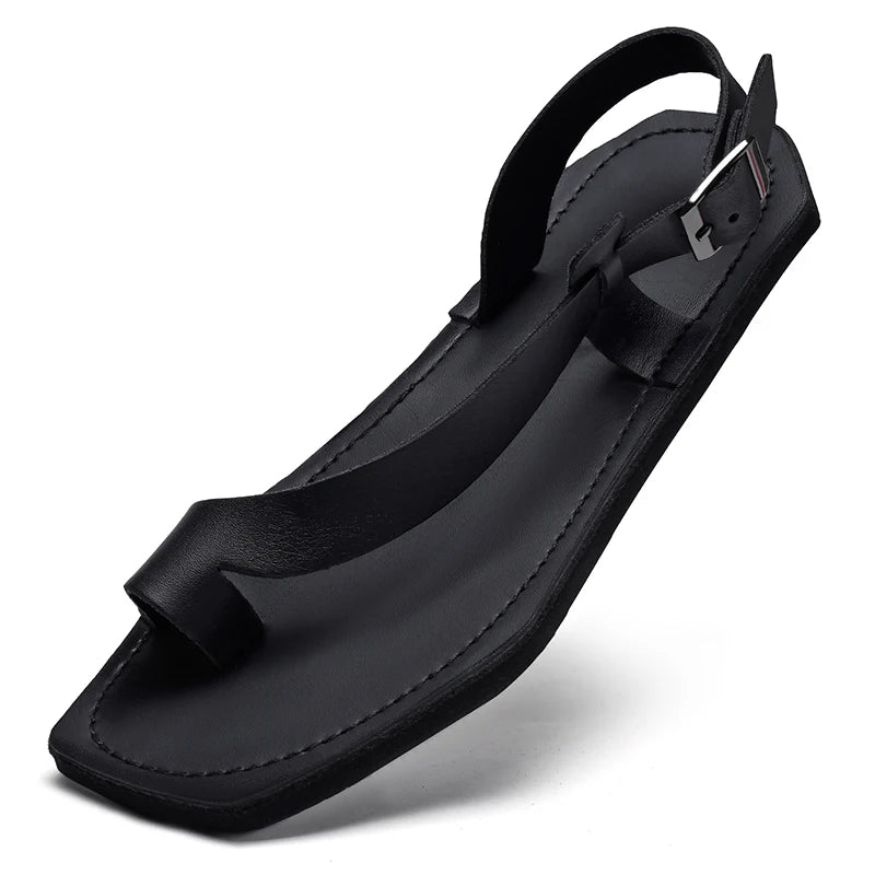 New Fashion Men's Leather Casual Sandals Lightweight & Breathable Slides Toe-Post Comfortable Anti-Slip Loafers