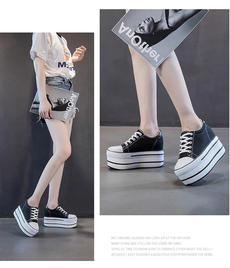 Fujin 7.5cm Fashion Canvas Shoes Breathable Women Super High Heel Sneakers Platform Shoes Women Autumn Autumn Women's Shoes