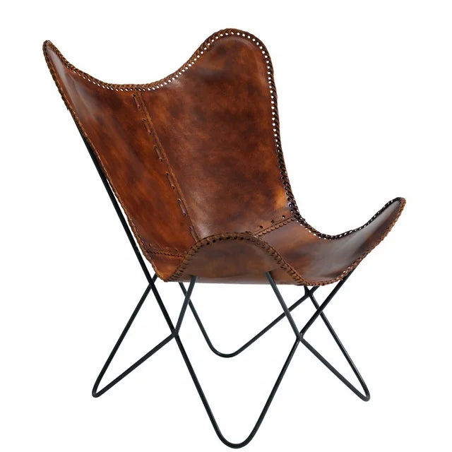 Hot Selling Modern Living Room Brown Genuine Leather Butterfly Chairs
