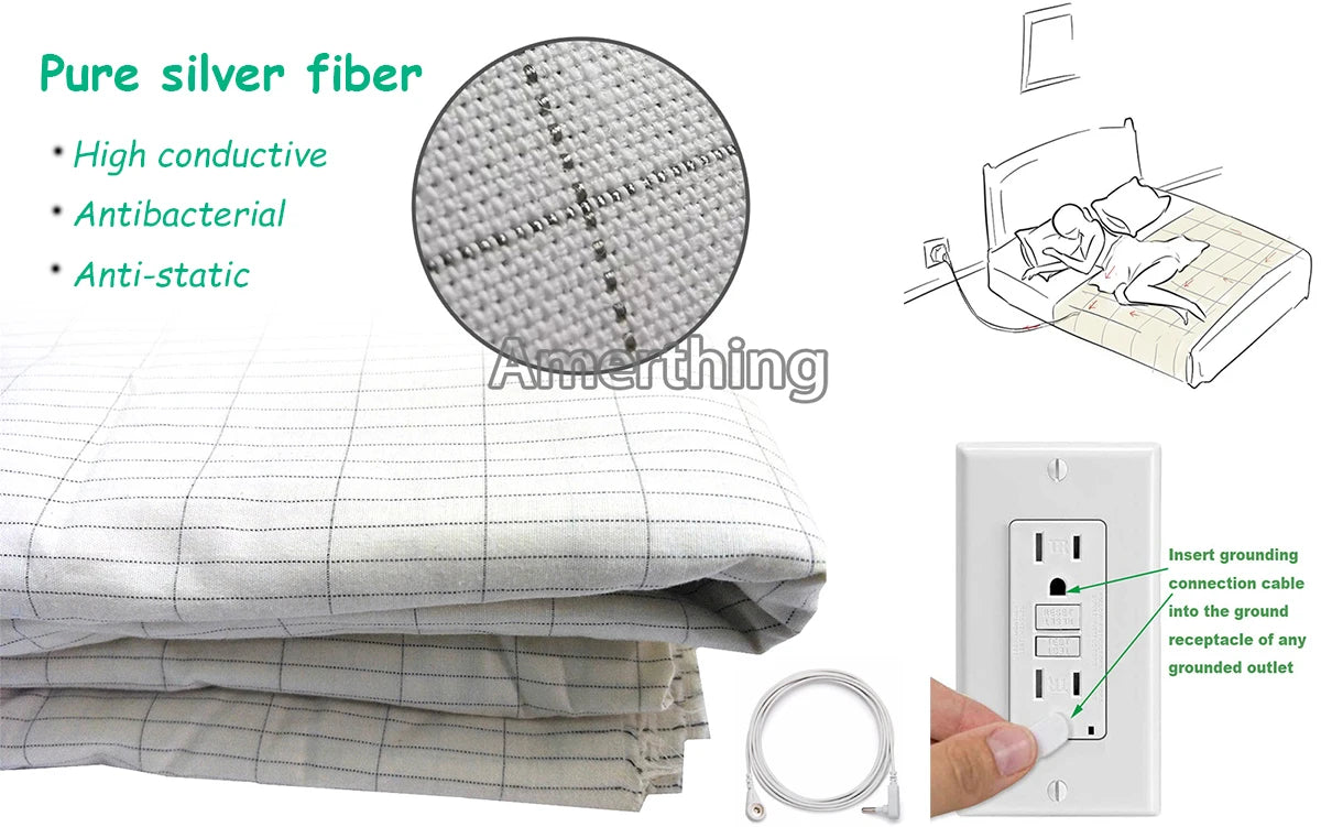 Silver Fiber Grounding Pillowcase with Earthing Cord Radiation-proof Kits Earthed Health Protection for Better Sleep