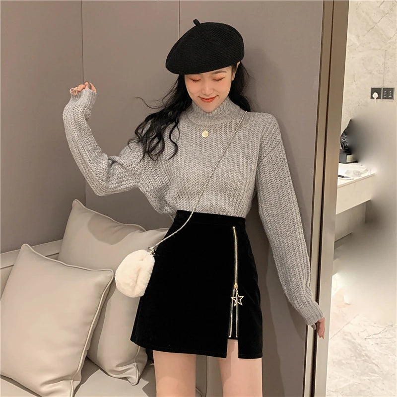 FairyShely Black Mini Skirt Women 2025 Velvet Short Pencil Skirt Korean Ladies Sexy Office Wear High Waist Skirts Zipper Faldas
