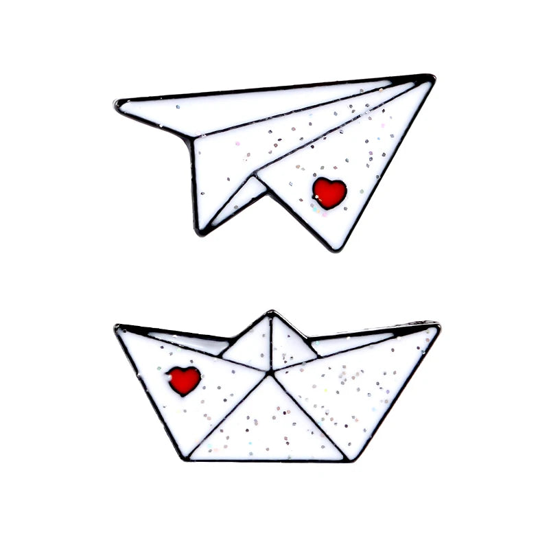 Paper plane Boat Enamel Pins Custom Love Brooches Lapel Pin Shirt Bag Aircraft Ferry Badge Mini Jewelry Gift For Kids Friends