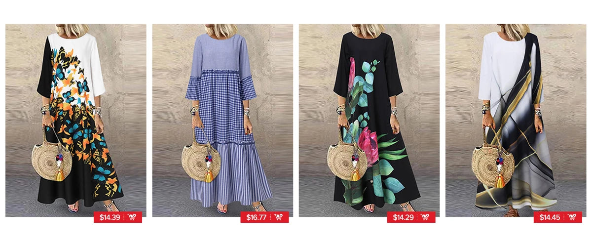 ZANZEA Summer Maxi Dress Women's Vintage Printed Sundress Casual Loose Short Sleeve Vestidos Vacation High Waist Robe Femme 2024
