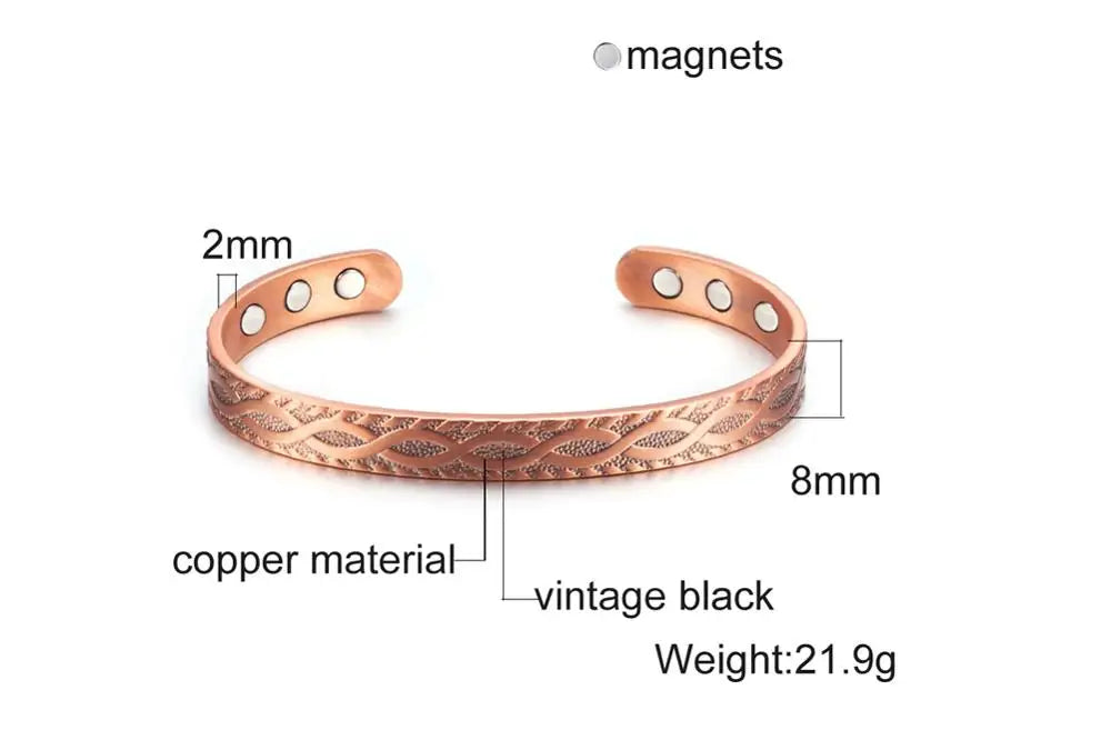 Vinterly Pure Copper Bracelet Men Magnetic Vintage Adjustable High Magnet Open Cuff Bangles Health Energy Jewelry for Male Women
