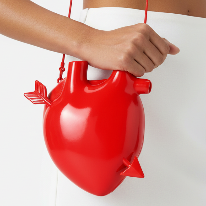 Brand Fashion Women's Iron Material Red Arrow Heart Shape Clutch Handbag Geek Evening Bag Long Metal Chain Cross Body Purse