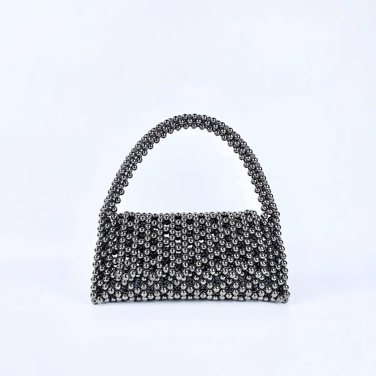 European and American Niche Handmade Color-blocked Pearl Triangle Bag Fashionable and Versatile Hand-held Rainbow Bead Weave Bag