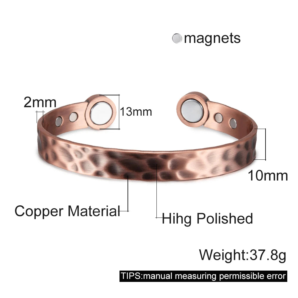 Vinterly Pure Copper Bracelet Men Magnetic Vintage Adjustable High Magnet Open Cuff Bangles Health Energy Jewelry for Male Women