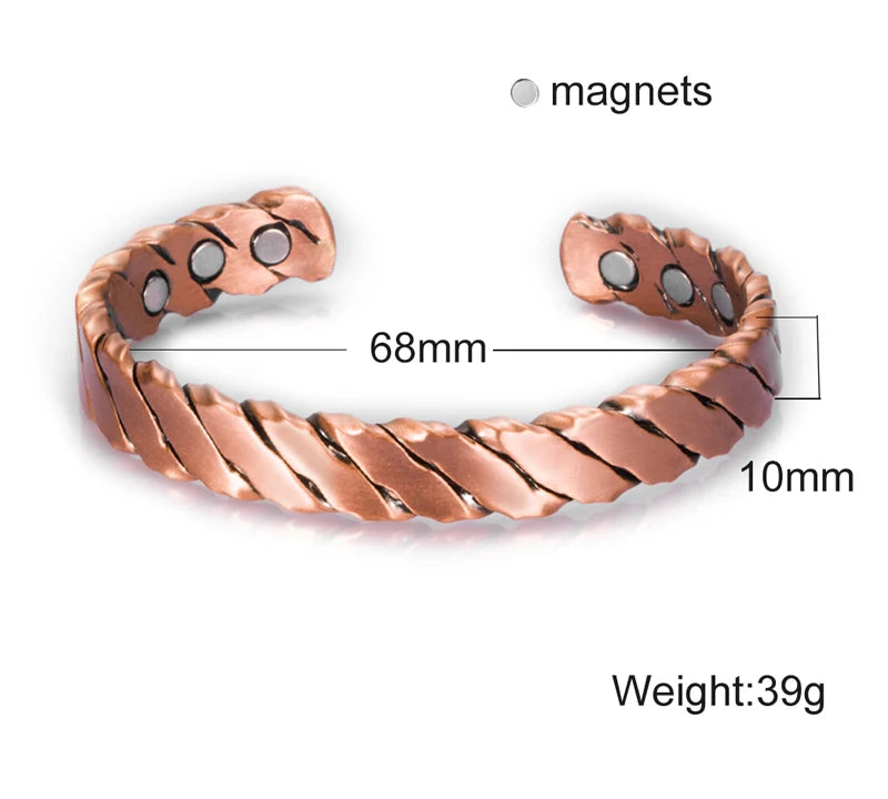 Vinterly Pure Copper Bracelet Men Magnetic Vintage Adjustable High Magnet Open Cuff Bangles Health Energy Jewelry for Male Women