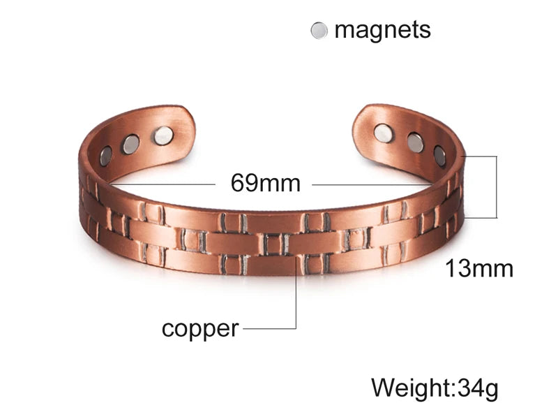 Vinterly Pure Copper Bracelet Men Magnetic Vintage Adjustable High Magnet Open Cuff Bangles Health Energy Jewelry for Male Women