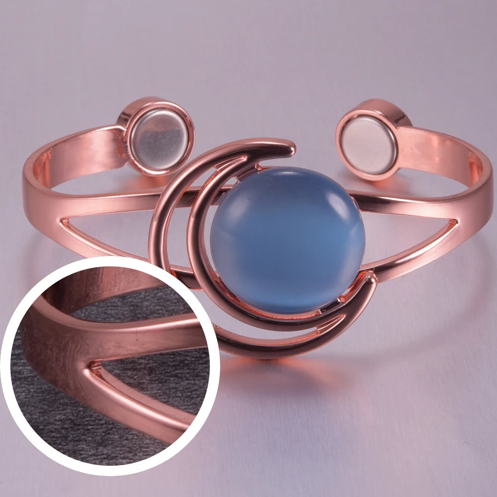 Vinterly Magnetic Bracelet Copper Adjustable Energy Brown Blue Stone High Magnet Bangles Arthritis Moon and Sun Pattern Jewelry