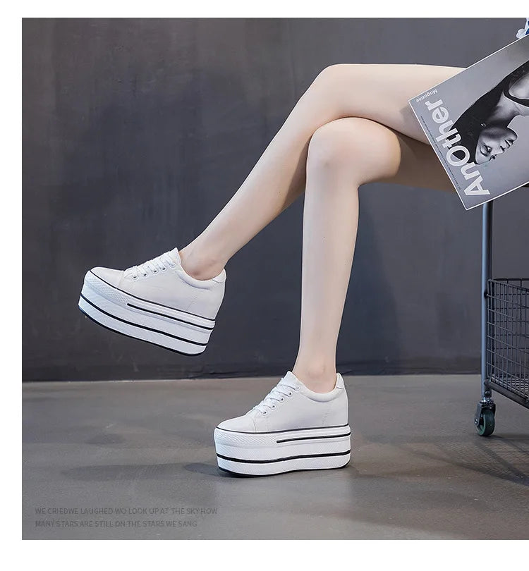 Fujin 7.5cm Fashion Canvas Shoes Breathable Women Super High Heel Sneakers Platform Shoes Women Autumn Autumn Women's Shoes