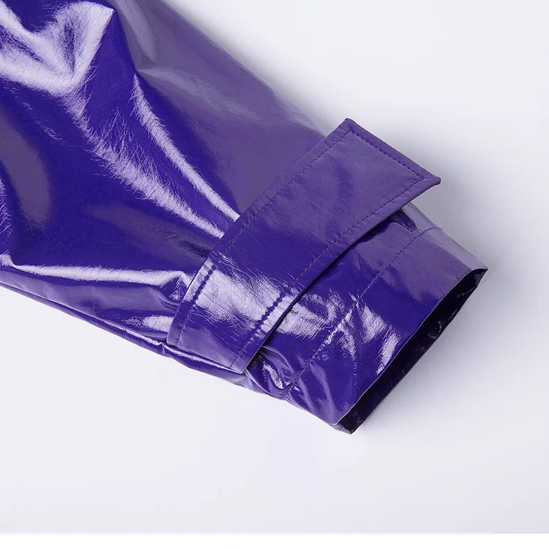 Nerazzurri Spring Autumn Purple Shiny Womens Patent Leather trench coat belt raglan sleeve Oversized soft runway long Overcoat