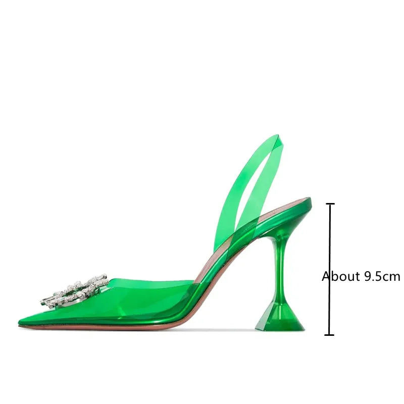 2025 Star style Green Blue Soft PVC Women Sandals Fashion Crystal Heeled Slingbacks Summer Shoes High heels Wedding Bride Shoes