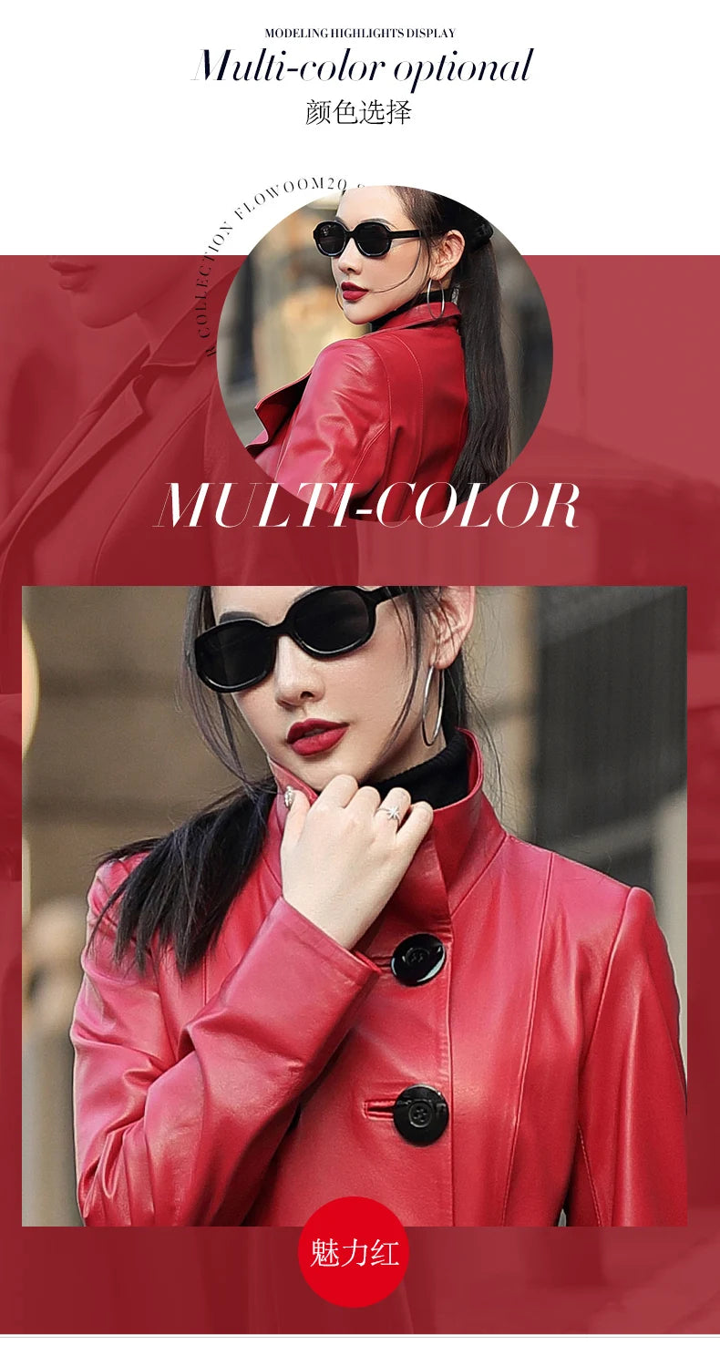 Nerazzurri Autumn Maxi Red Pu Leather Trench Coat for Women Long Sleeve Belt Double Breasted Elegant Luxury Runway Fashion 2023