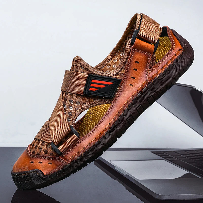 Summer Beach Fun Casual Comfortable Genuine Leather Sandals Men Sewing Soft Sole Fashion Men Casual Shoes