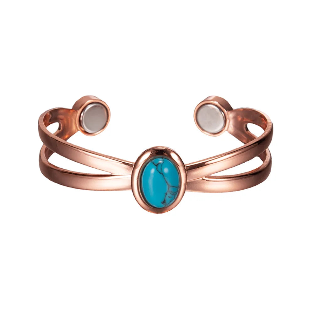 Magnetic Copper Bracelets for Women Blue Stone Adjustable Cuff Copper Magnetic Bracelet Arthritis Cross Healing Energy Bangle