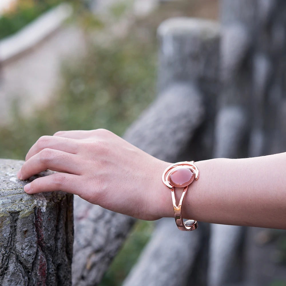 Vinterly Adjustable Magnetic Bracelet Pure Copper Brown Blue Stone High Magnet Arthritis Moon Sun Bangle Women Resizable Jewelry