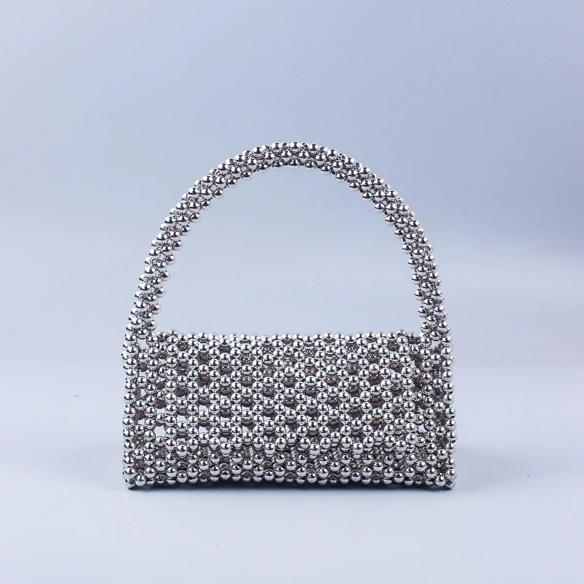 European and American Niche Handmade Color-blocked Pearl Triangle Bag Fashionable and Versatile Hand-held Rainbow Bead Weave Bag
