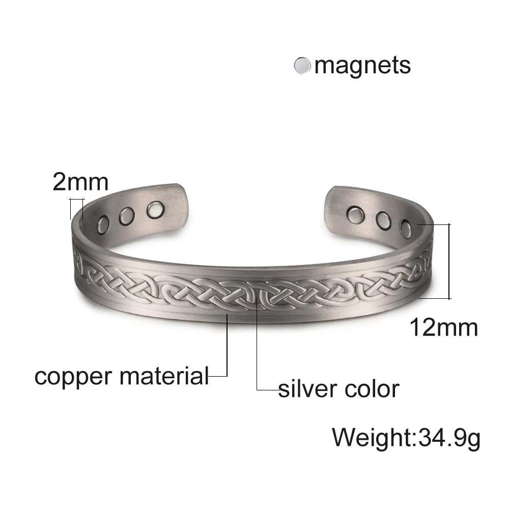 Vinterly Pure Copper Bracelet Men Magnetic Vintage Adjustable High Magnet Open Cuff Bangles Health Energy Jewelry for Male Women
