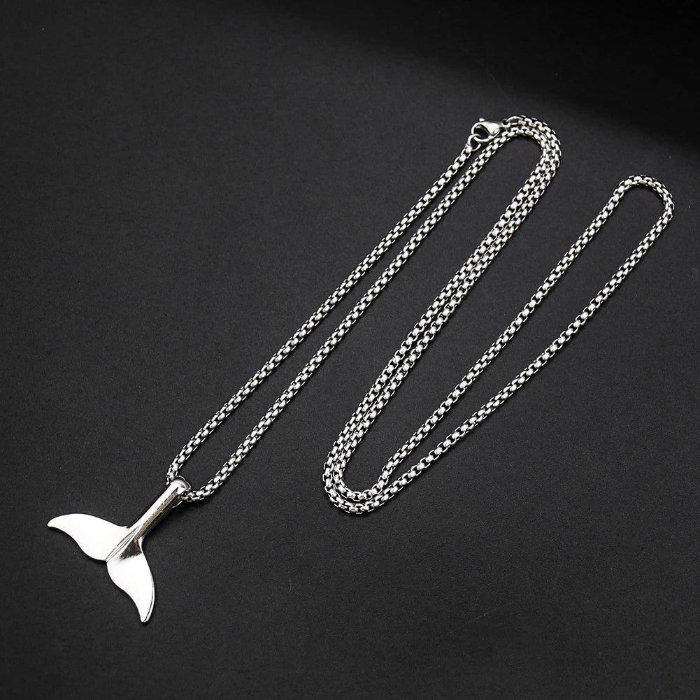 Metal Whale Tail Pendant Necklace Sweater Collarbone Chain Unisex Necklace for Couples Lovers Statement Jewelry Party Gifts