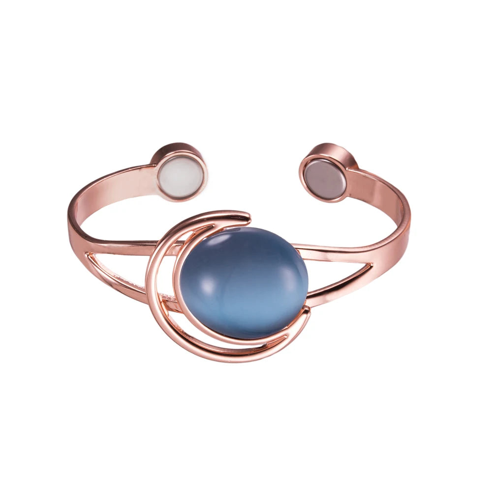 Vinterly Adjustable Magnetic Bracelet Pure Copper Brown Blue Stone High Magnet Arthritis Moon Sun Bangle Women Resizable Jewelry