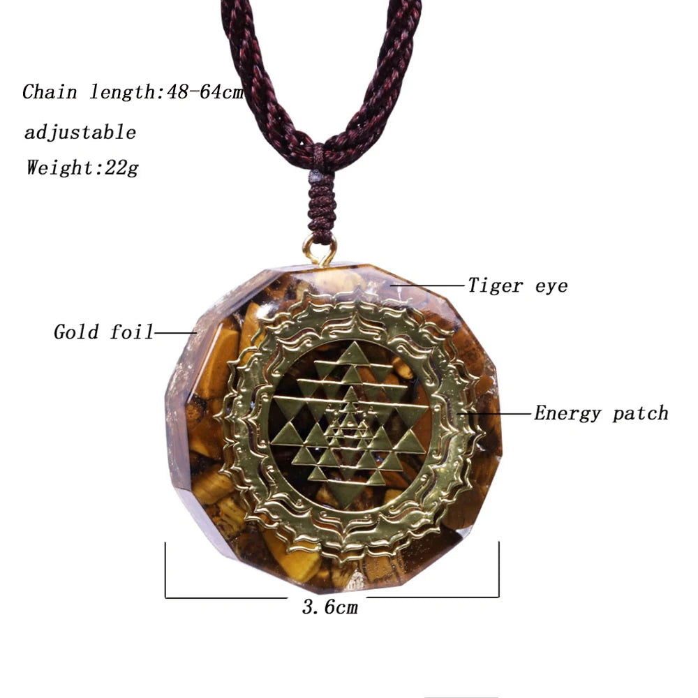 Orgonite Necklace Sri Yantra Pendant Sacred Geometry Tiger Eye Energy Necklace For Women Men Jewelry