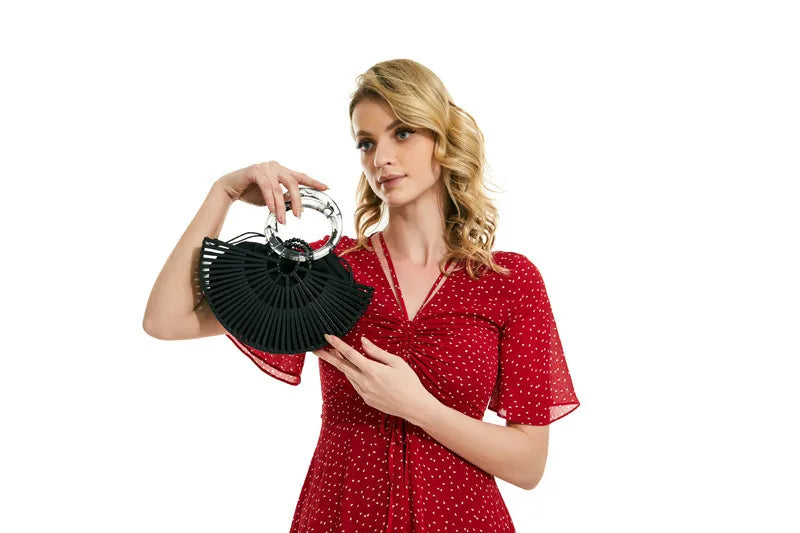 Luxury Women Small Bamboo Handbags Beach Bag Ladies Weave Round Acrylic Top Handle Bag Fashion Female Clutch Messenger Bag New