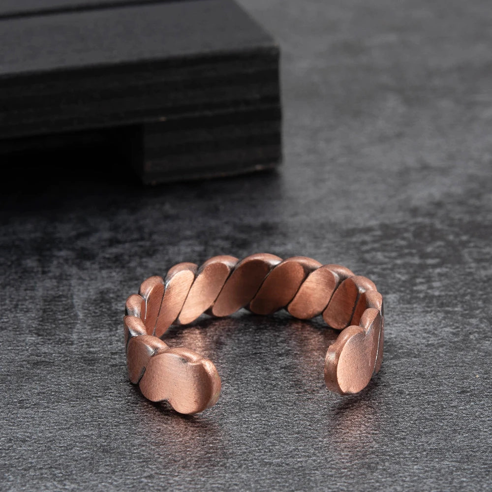 Vinterly Twisted Adjustable Pure Copper Rings Magnetic Therapy Athritis 6mm Wide Health Energy Finger Open Cuff Jewelry for Men