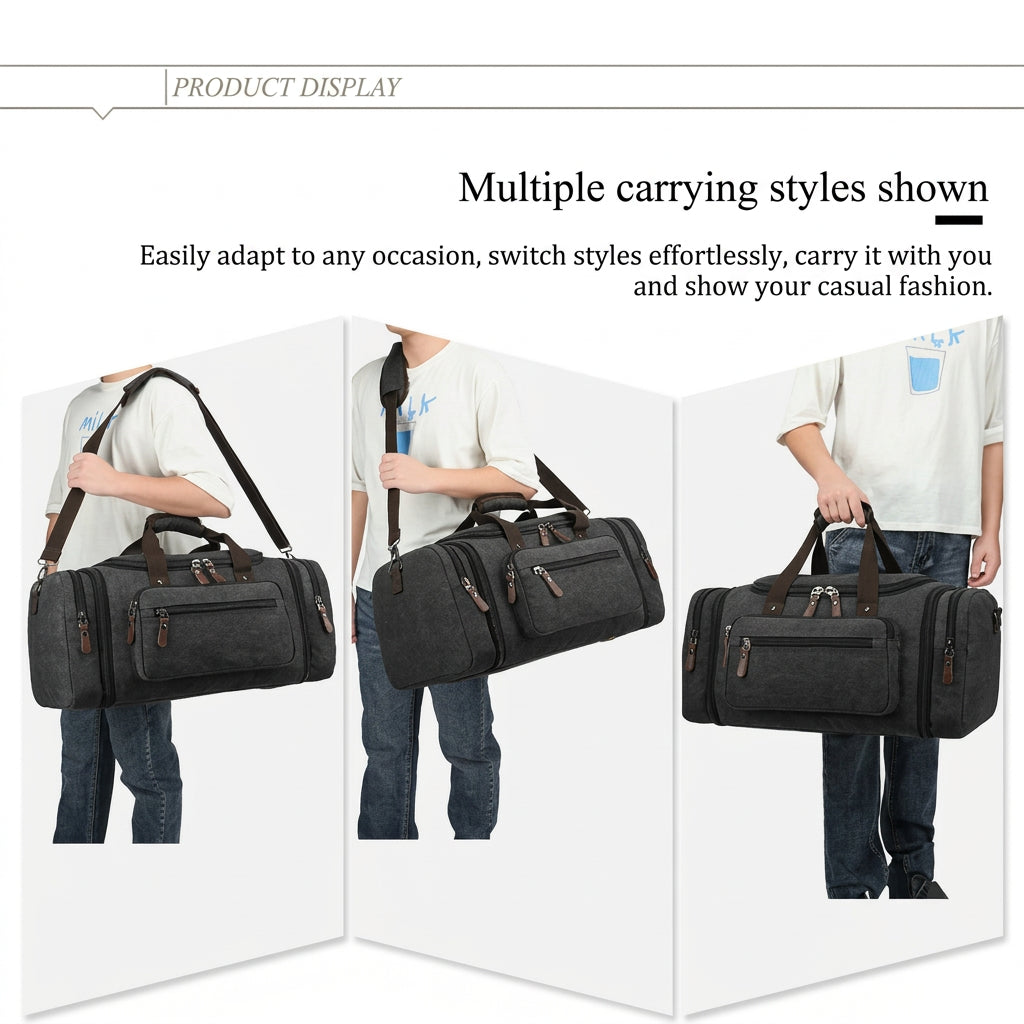 Vintage Large Capacity Canvas Tote Bag Business Travel Weekend Carry Luggage Men's Women's Weekender Duffle Bag