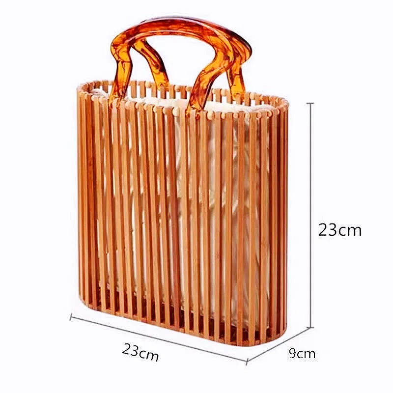 New Luxury Women Bags Designer Summer Acrylic Women Handbags Hollow Out Woven Bamboo Beach Basket Bag Bali Travel Bucket Handbag