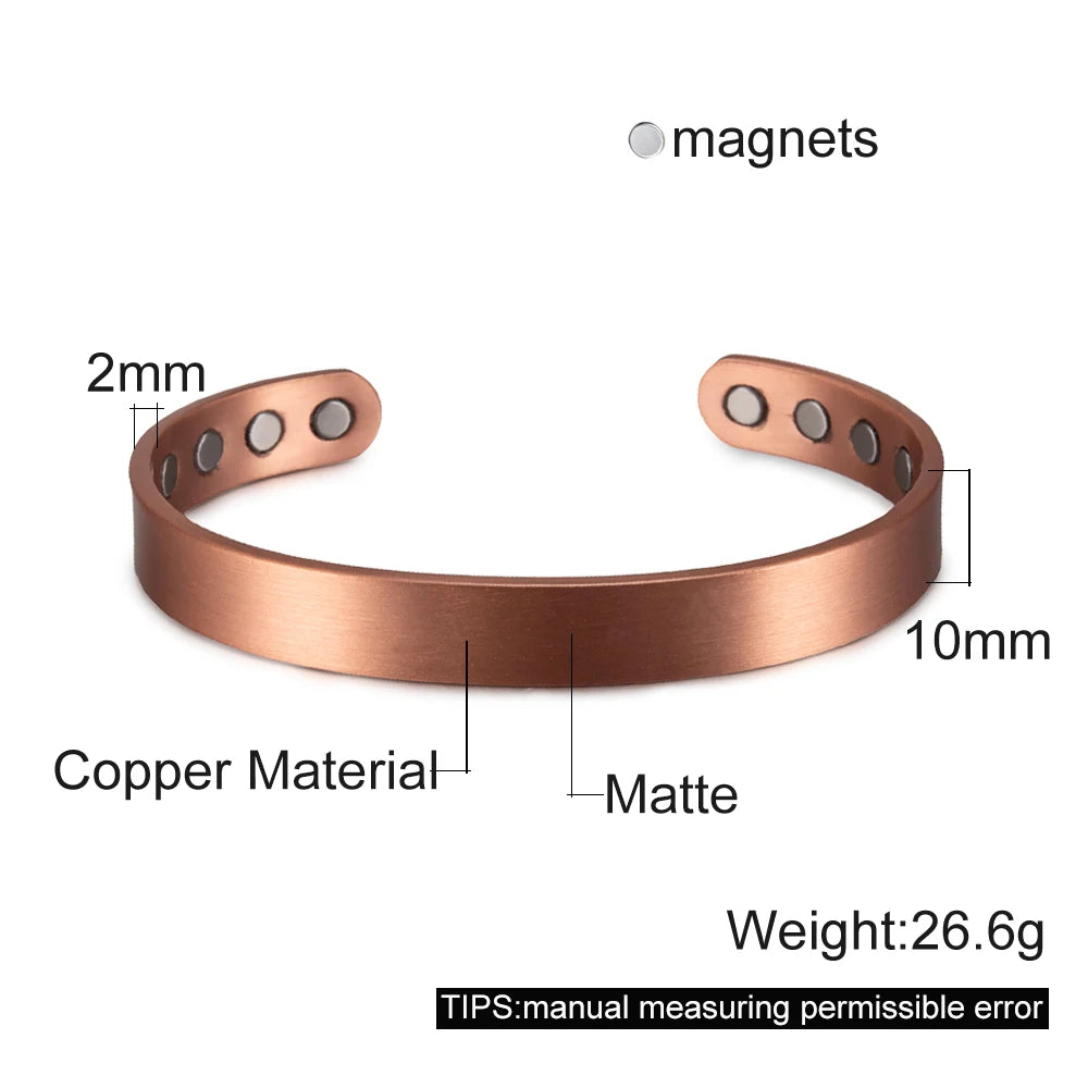 Vinterly Pure Copper Bracelet Men Magnetic Vintage Adjustable High Magnet Open Cuff Bangles Health Energy Jewelry for Male Women