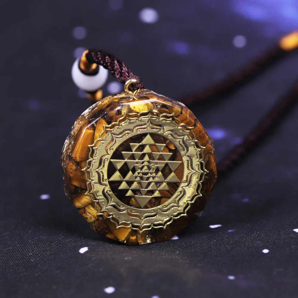 Orgonite Necklace Sri Yantra Pendant Sacred Geometry Tiger Eye Energy Necklace For Women Men Jewelry