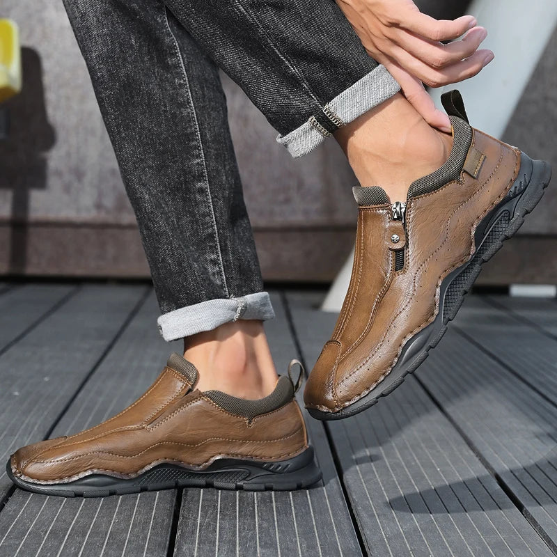 Men's Formal Oxford Leather Shoes ZIP Closure Anti-Odor Insole Breathable Lightweight Office Career All Seasons