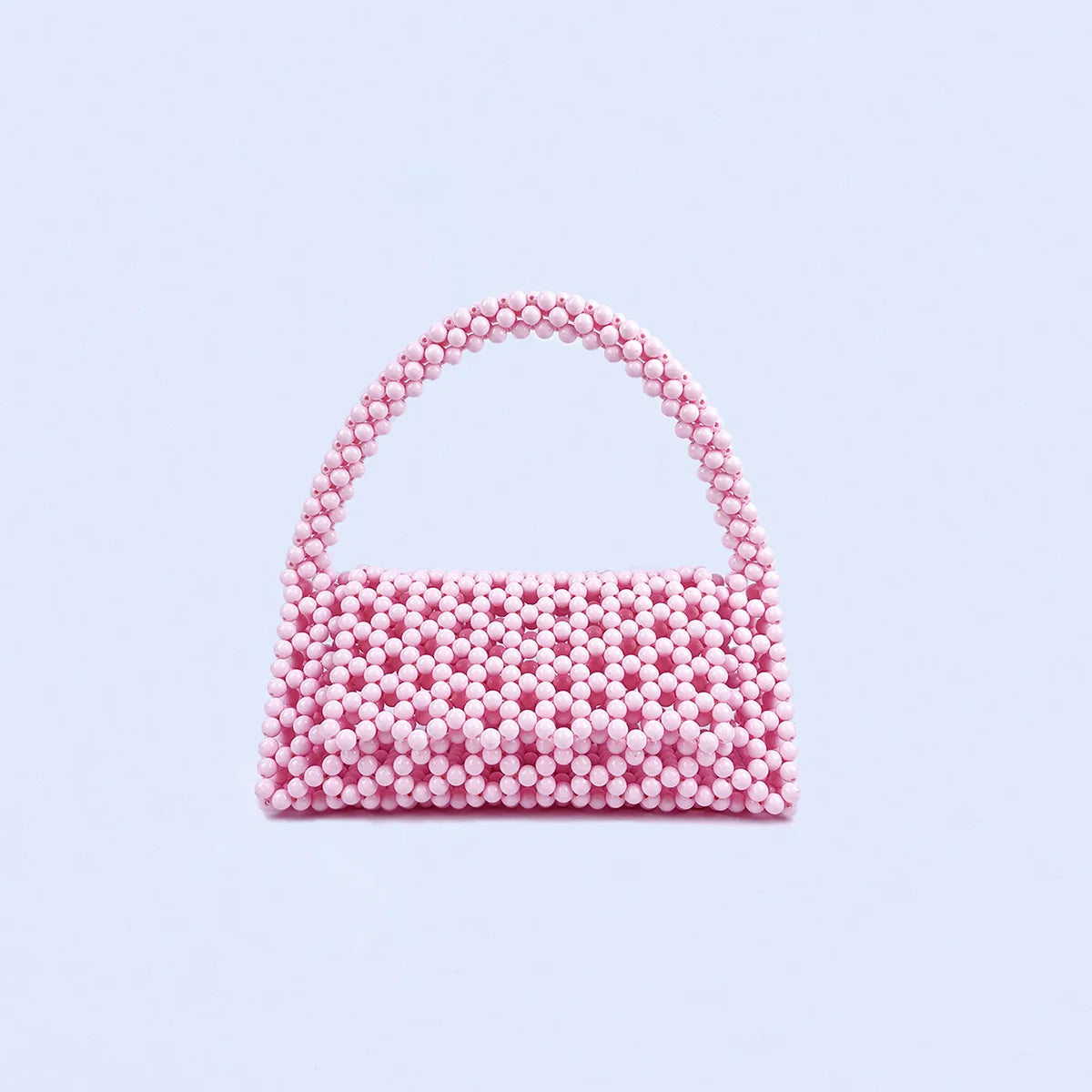 European and American Niche Handmade Color-blocked Pearl Triangle Bag Fashionable and Versatile Hand-held Rainbow Bead Weave Bag