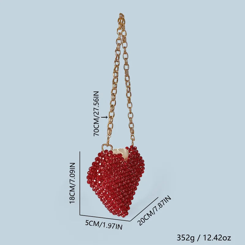 New French Casual Socialite Temperament Love Heart Jelly Beads Crossbody Bag High-end Bead Woven Red Heart-shaped Acrylic Bag