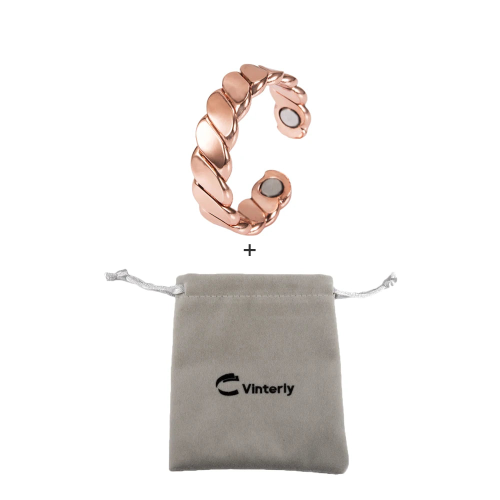 Vinterly Twisted Adjustable Pure Copper Rings Magnetic Therapy Athritis 6mm Wide Health Energy Finger Open Cuff Jewelry for Men
