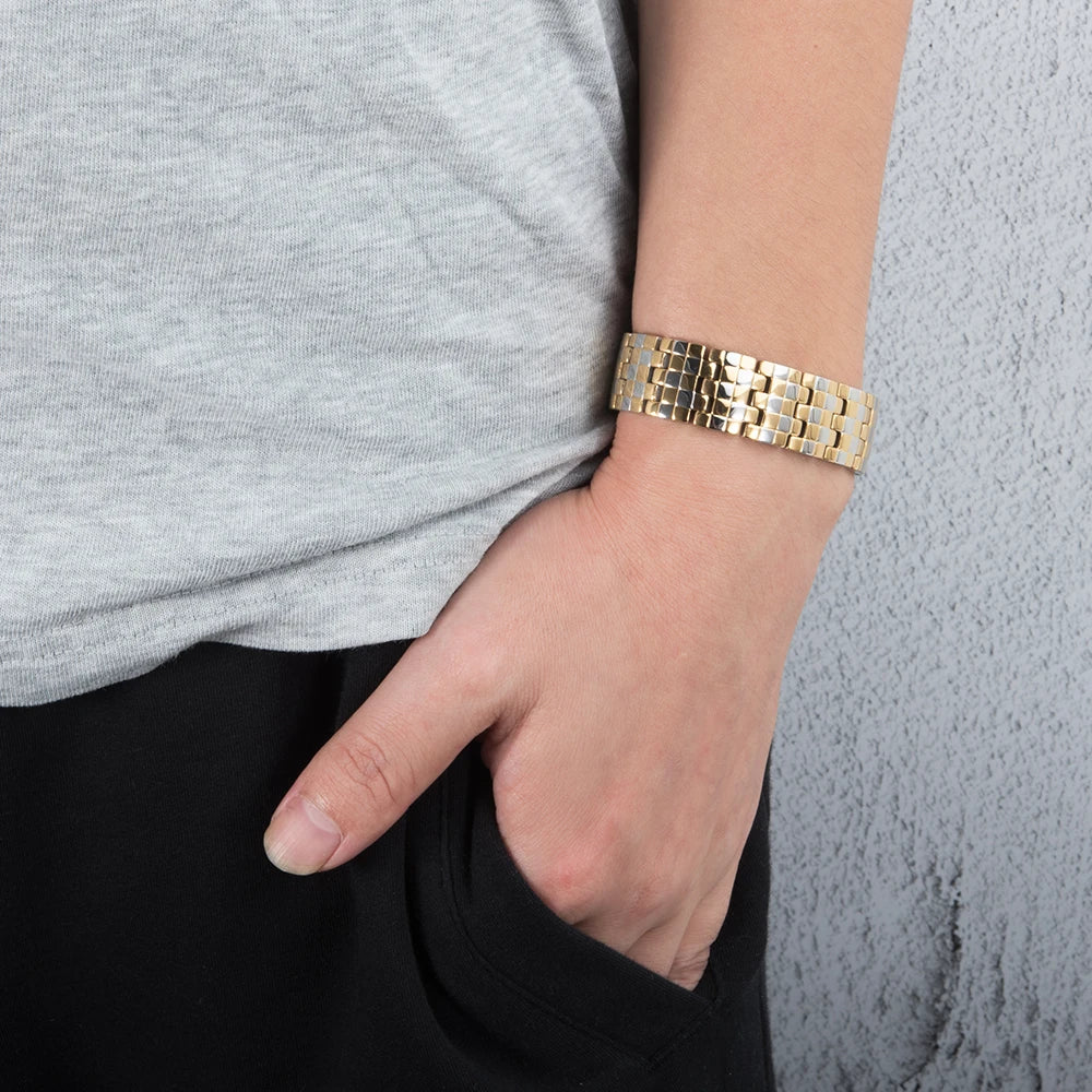 Magnetic Bracelet Male 16mm Wide Wristband Magnetic Stainless Steel Men Bracelets Hand Chain Link Health Energy Jewelry for Men