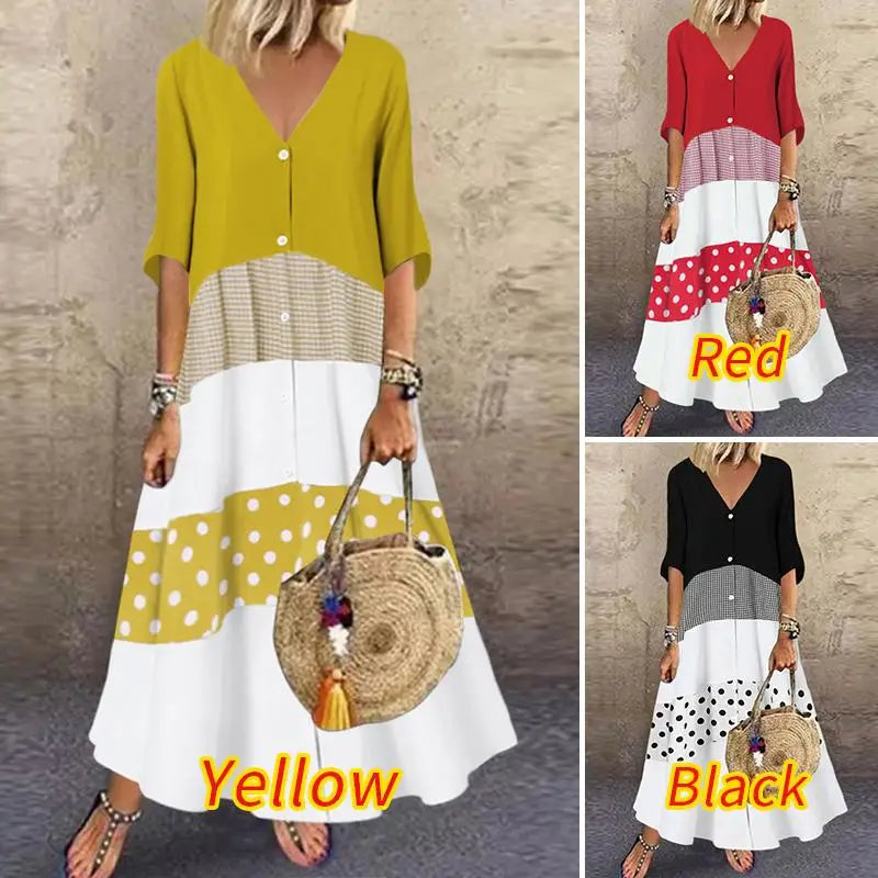 ZANZEA Summer Maxi Dress Women's Vintage Printed Sundress Casual Loose Short Sleeve Vestidos Vacation High Waist Robe Femme 2024