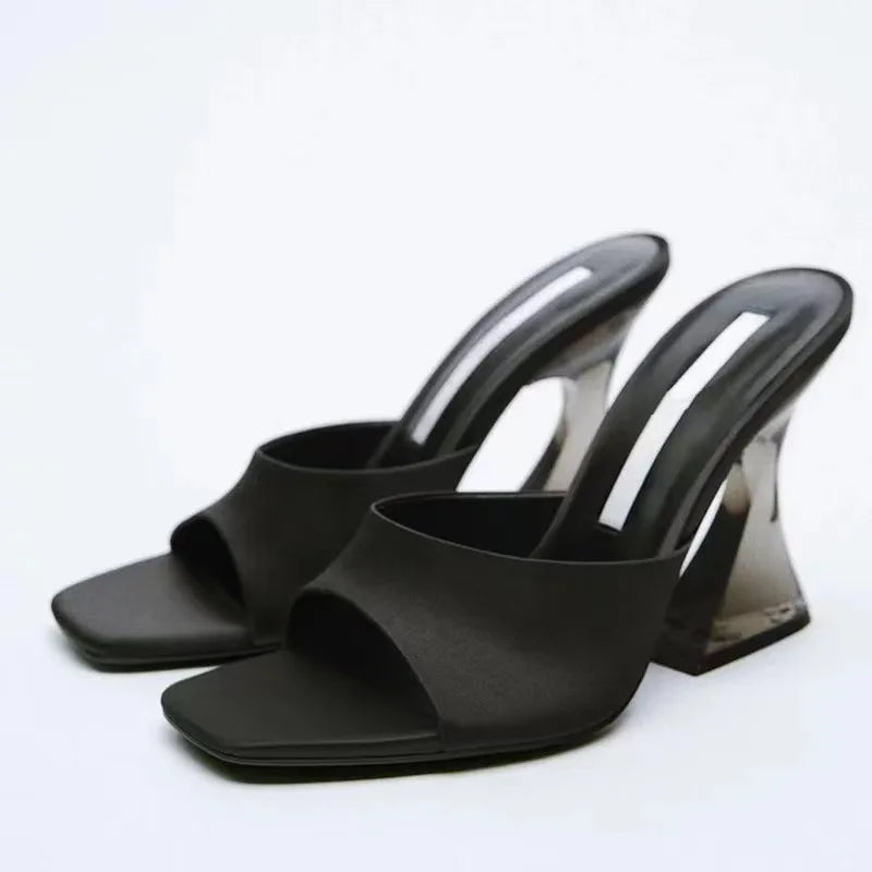 Ladies Wear Sandals on a Transparent Crystal Heel Heels  a Summer Women Open Toe Block Heel High Sandals Women's slippers