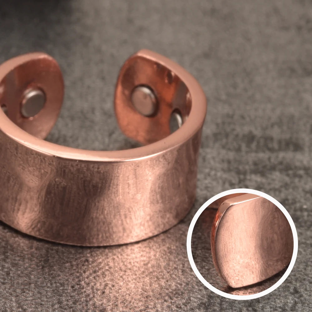 Vinterly Copper Magnetic Ring Mens Health Energy Simple Adjustable Ring Open Cuff Pure Copper Finger Ring for Arthritis Pain