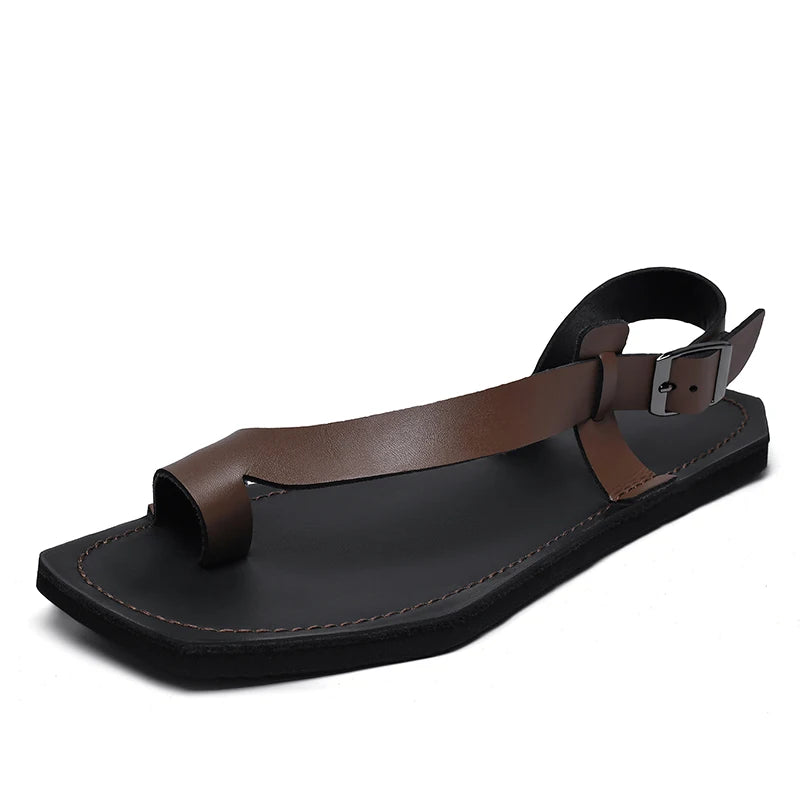 New Fashion Men's Leather Casual Sandals Lightweight & Breathable Slides Toe-Post Comfortable Anti-Slip Loafers